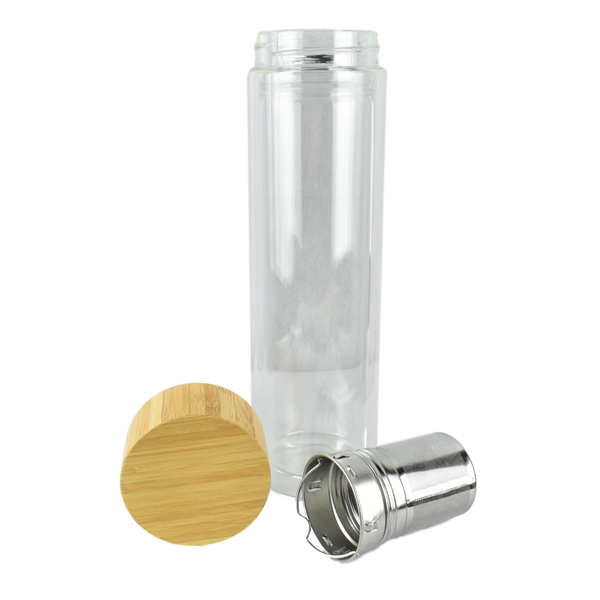 Reusable Glass Tea Bottle with Bamboo Lid 15 OZ... from ASI 72657 Active Life Promo / Ingrain Promo Ingrain
