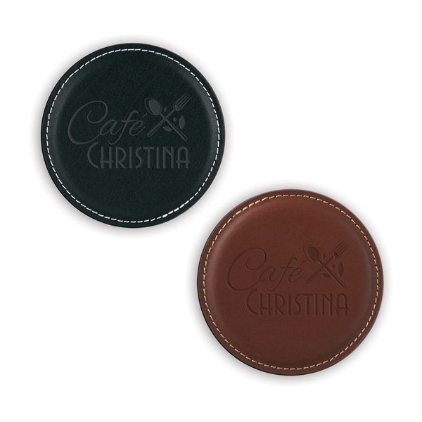 3.87" diameter x 0.18" thickness round coaster made of leather... from ASI 54040 Fey Promo / Mi Line by Fey
