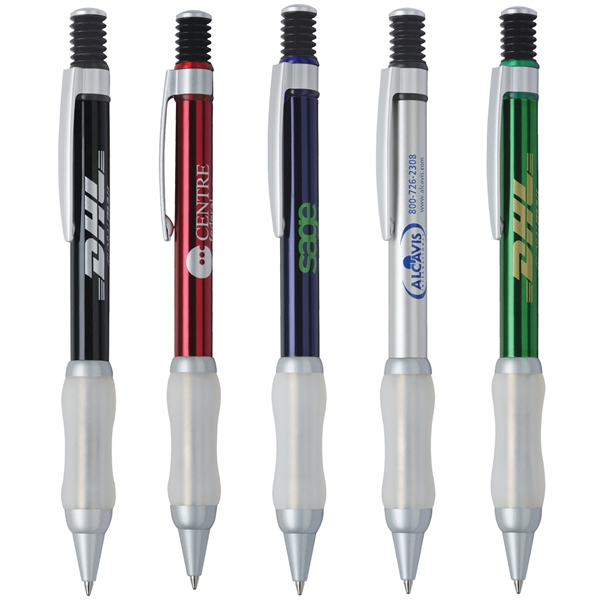 Click-action brass ballpoint pen with a accordion plunger, translucent enamel finish... from ASI 68190 Lungsal / Lungsal