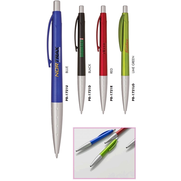 Plastic click action pen with metallic barrel and silver grip &... from ASI 68190 Lungsal / Lungsal