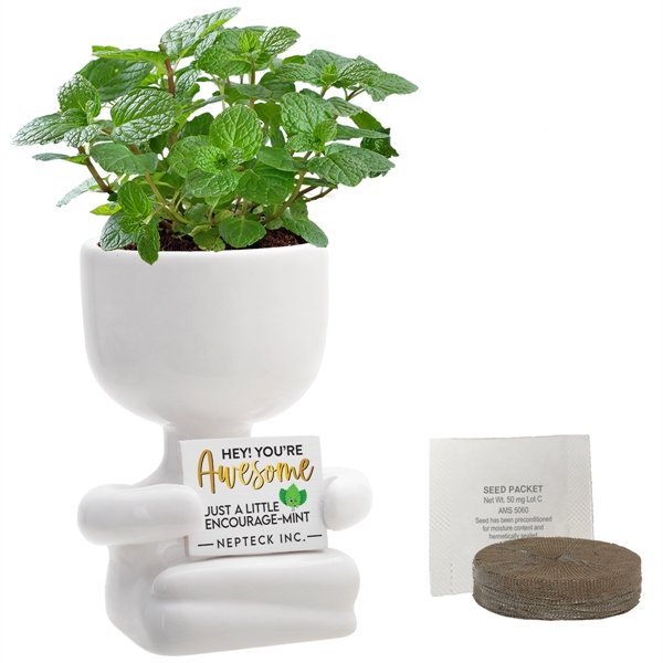 Ceramic people planter kit, great for growing small plants with printed... from ASI 62190 Illini