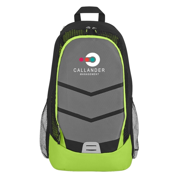 Backpack made of polyester with zippered top pocket, side mesh pockets... from ASI 61125 Hit Promotional Products / Hit®