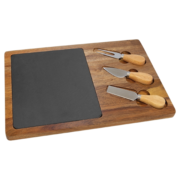 Flair Rectangle Acacia Wood/Slate Cutting Board Cheese 3 Tool Set... from ASI 99030 Zipline / Zipline®