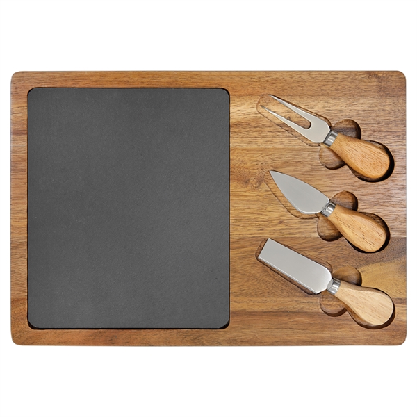 Flair Rectangle Acacia Wood/Slate Cutting Board Cheese 3 Tool Set... from ASI 99030 Zipline / Zipline®