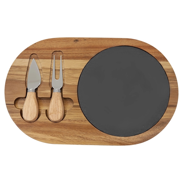 Flair Rounded Acacia Wood/Slate Cutting Board Cheese 2 Tool Set... from ASI 99030 Zipline / Zipline®