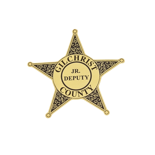 Badge style labels usually black with shiny silver or gold foil... from ASI 94245 North Attleboro Jewelry Company