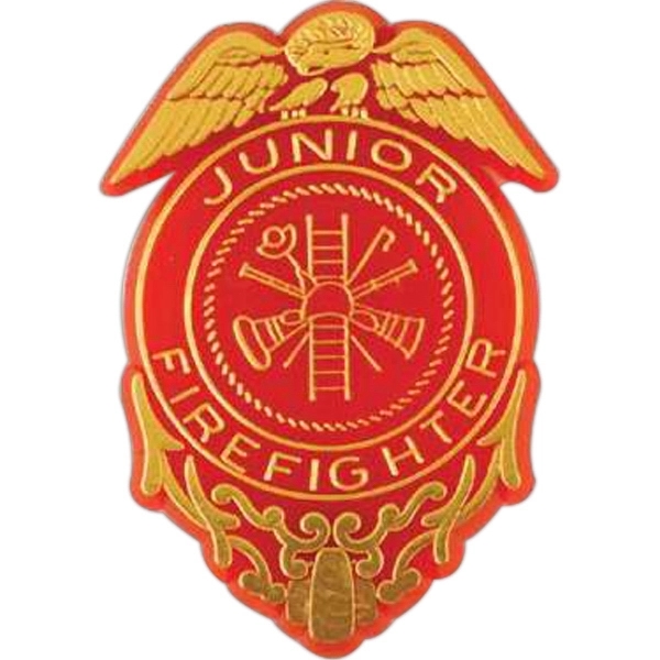 Junior Firefighter badge-shaped plastic lapel pin with clutch back style.... from ASI 94245 North Attleboro Jewelry Company