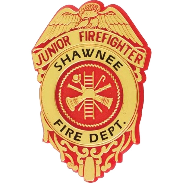 Plastic Junior Firefighter Badge choose black, silver or gold base w/metallic... from ASI 94245 North Attleboro Jewelry Company
