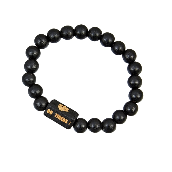 Unique Wood Bead Bracelet, 10mm wood beads w/wood cube engraved on... from ASI 94245 North Attleboro Jewelry Company