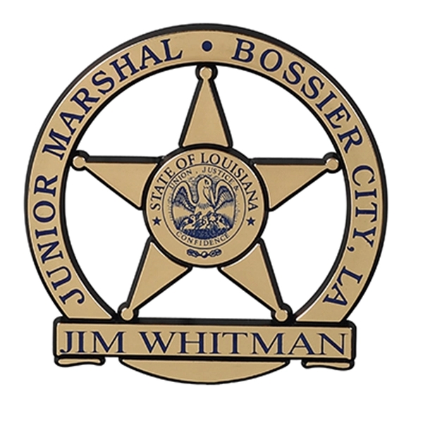 Plastic Junior Marshall Badge in standard base colors of black, silver... from ASI 94245 North Attleboro Jewelry Company