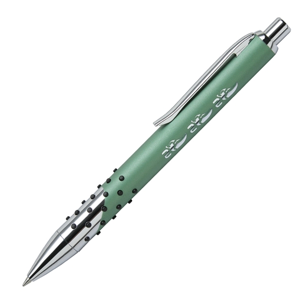 Plunge action brass ballpoint pen with rubber dot grip and chrome... from ASI 68190 Lungsal / Lungsal