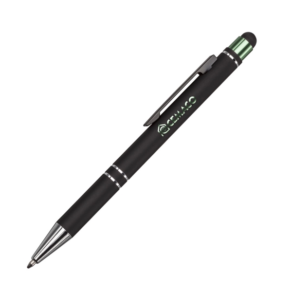 The Scroll Aluminum Ballpoint Pen with Stylus features a matte black... from ASI 84592 St Regis Group