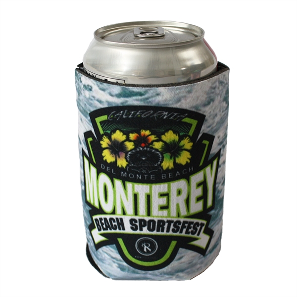 Sublimated Can Cooler made of fabric/PU foam to keep cans insulated... from ASI 52840 Evans Manufacturing