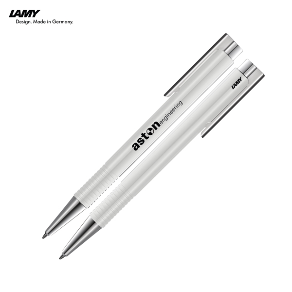 LAMY logo is a push-action ballpoint pen in plastic with a... from ASI 62820 International Merch Concepts / IMC