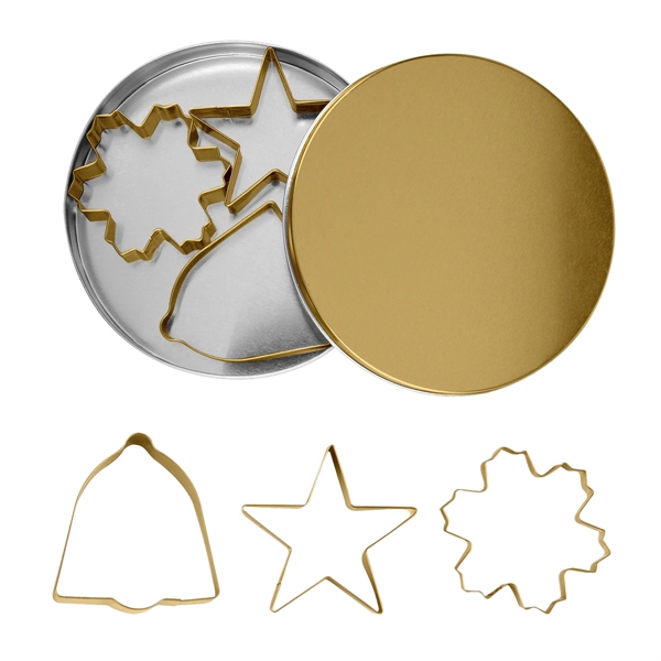 Tin travel case with bell, snowflake and star cookie cutter shapes... from ASI 61125 Hit Promotional Products