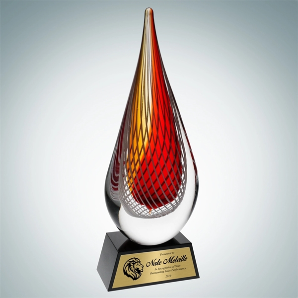 Art Glass Red Orange Narrow Teardrop Award with Black Base and... from ASI 47791 Best Deal Awards