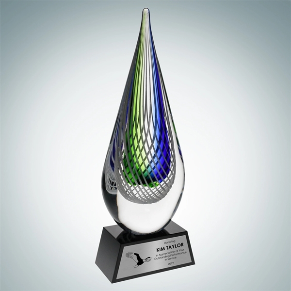 Art Glass Ocean Green Narrow Teardrop Award with Black Base and... from ASI 47791 Best Deal Awards