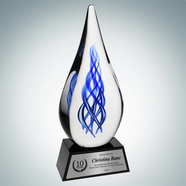 Art Glass Ocean River Award with Black Base and Silver Plate.... from ASI 47791 Best Deal Awards