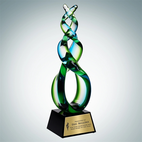 Art Glass Green Double Helix Award with Silver Plate.... from ASI 47791 Best Deal Awards