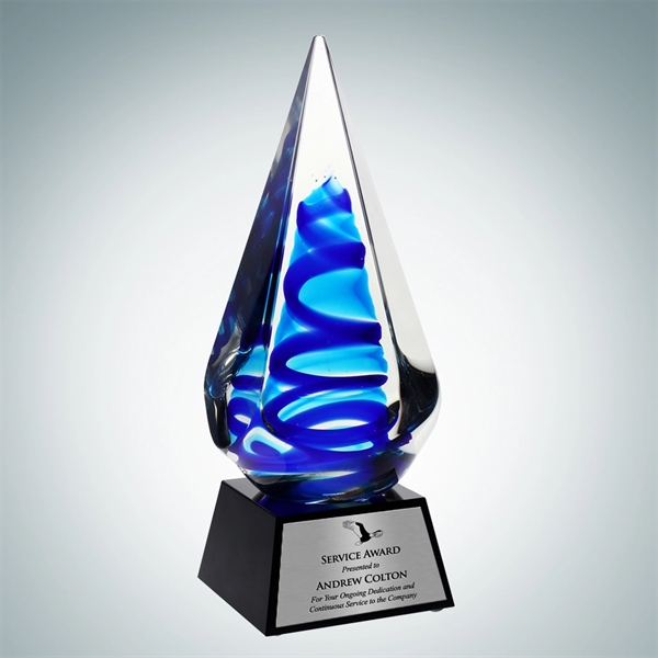 Art Glass Blue Ocean Spiral Award with Silver Plate.... from ASI 47791 Best Deal Awards