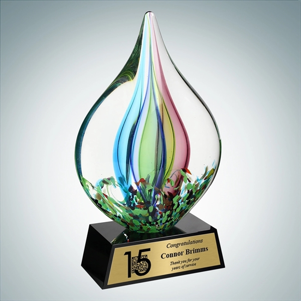 Art Glass Coral Award with Black Base and Gold Plate.... from ASI 47791 Best Deal Awards