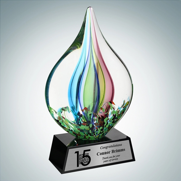 Art Glass Coral Award with Black Base and Silver Plate.... from ASI 47791 Best Deal Awards