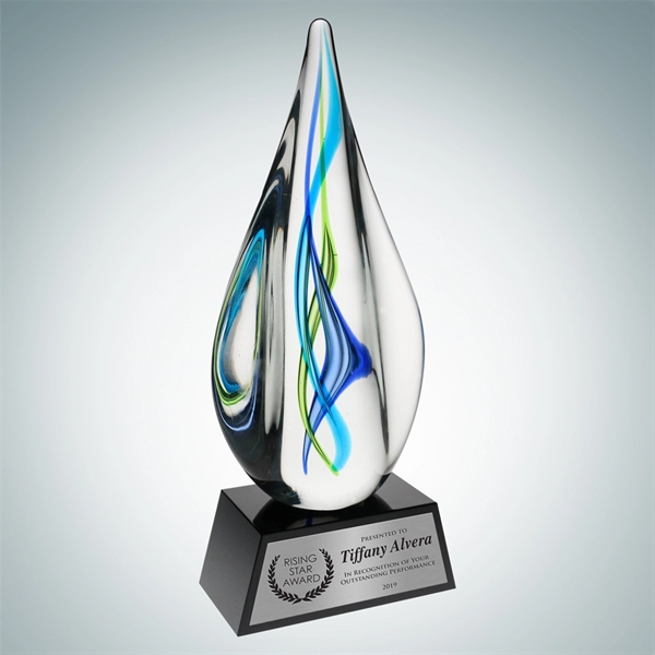 Art Glass Teal Aurora Award with Black Base and Silver Plate.... from ASI 47791 Best Deal Awards