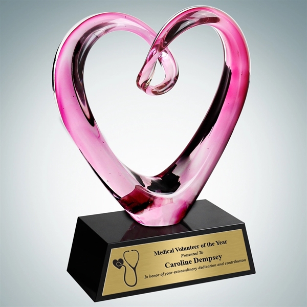 Art Glass Compassionate Pink Heart Award with Black Base and Gold... from ASI 47791 Best Deal Awards