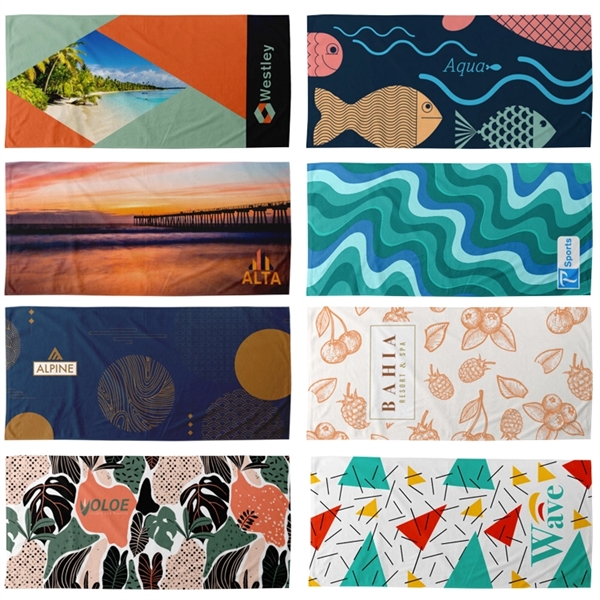 pool towels, 300gsm poly velour material, custom full color sublimation design,... from ASI 67557 LimeLight Ent