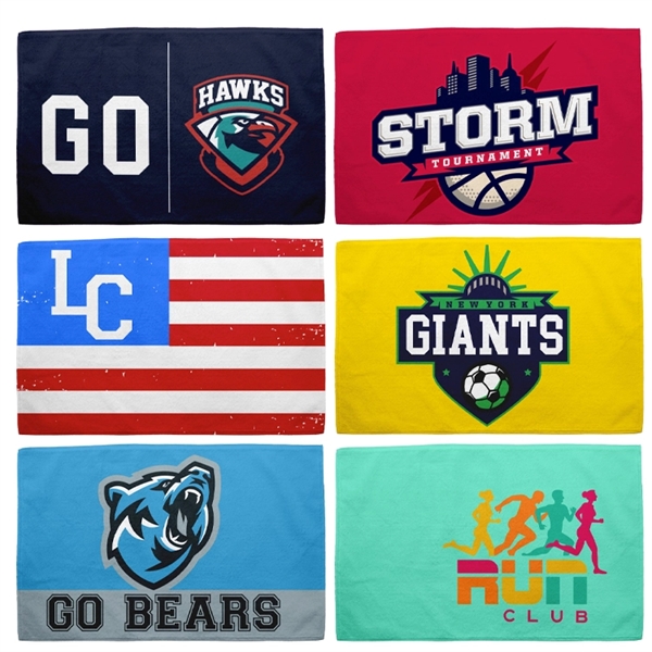 Golf towels, 360gsm poly velour material, custom full color sublimation design,... from ASI 67557 LimeLight Ent