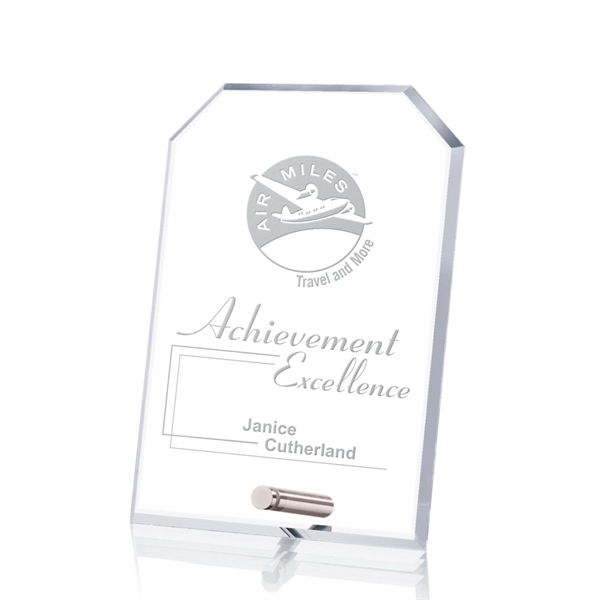 Clipped rectangle starfire optical crystal award with chrome or gold pin... from ASI 84592 St Regis Group / St Regis