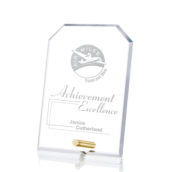 Clipped rectangle starfire optical crystal award with chrome or gold pin... from ASI 84592 St Regis Group / St Regis