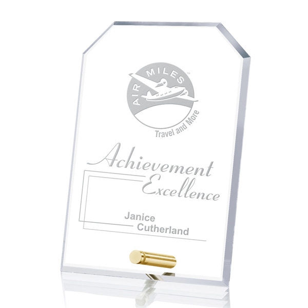 Clipped rectangle starfire optical crystal award with chrome or gold pin... from ASI 84592 St Regis Group / St Regis