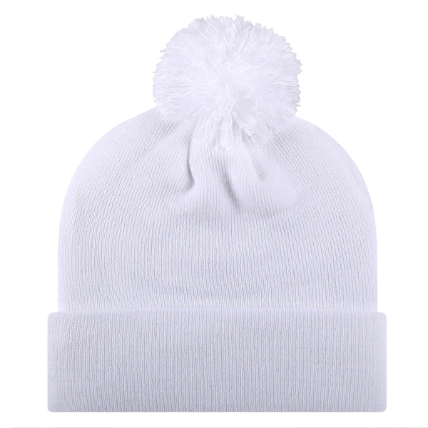Knit cuffed 12" beanie with 1-color pom.... from ASI 80129 Quake City Caps