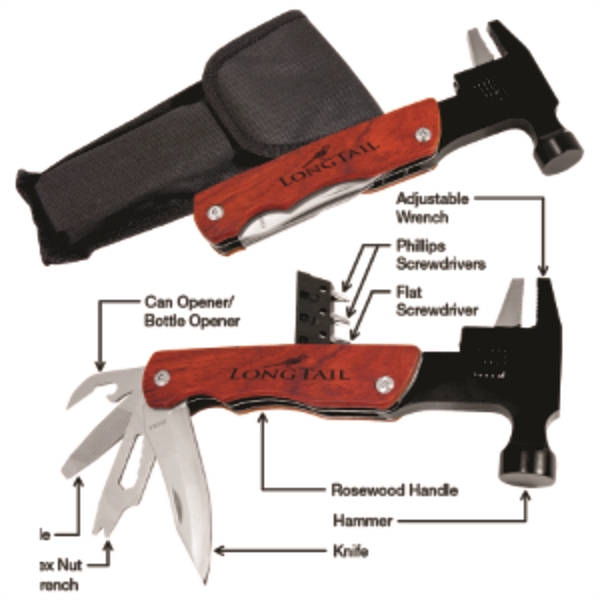 6 3/4" Hammer Multi-Tool with Wood Handle/Pouch... from ASI 72657 Active Life Promo / Ingrain