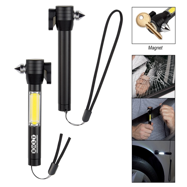 Safety tool with an extra-bright white COB flashlight, seatbelt cutter and... from ASI 61125 Hit Promotional Products / Hit®