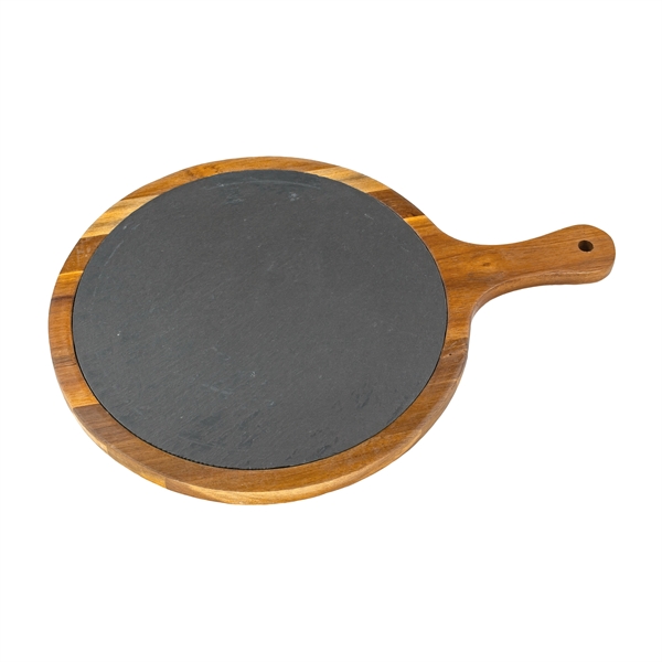 Large Flair Round Acacia Wood/ Slate Serving Board with Handle... from ASI 99030 Zipline / Zipline®