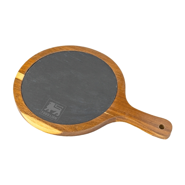 Small Flair Round Acacia Wood/ Slate Serving Board with Handle... from ASI 99030 Zipline / Zipline®