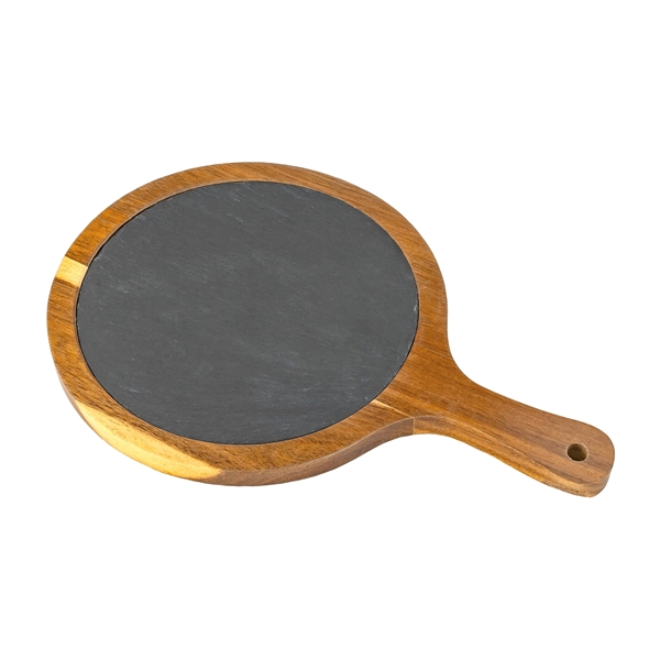 Small Flair Round Acacia Wood/ Slate Serving Board with Handle... from ASI 99030 Zipline / Zipline®