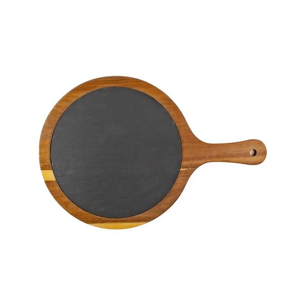 Small Flair Round Acacia Wood/ Slate Serving Board with Handle... from ASI 99030 Zipline / Zipline®