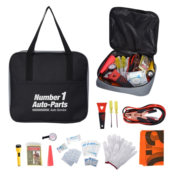 Auto emergency kit with several items for safety and preparedness on... from ASI 61125 Hit Promotional Products / Hit®