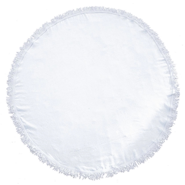 Round beach towel made of 100% cotton velour with hand-knotted fringes... from ASI 91605 Towel Specialties