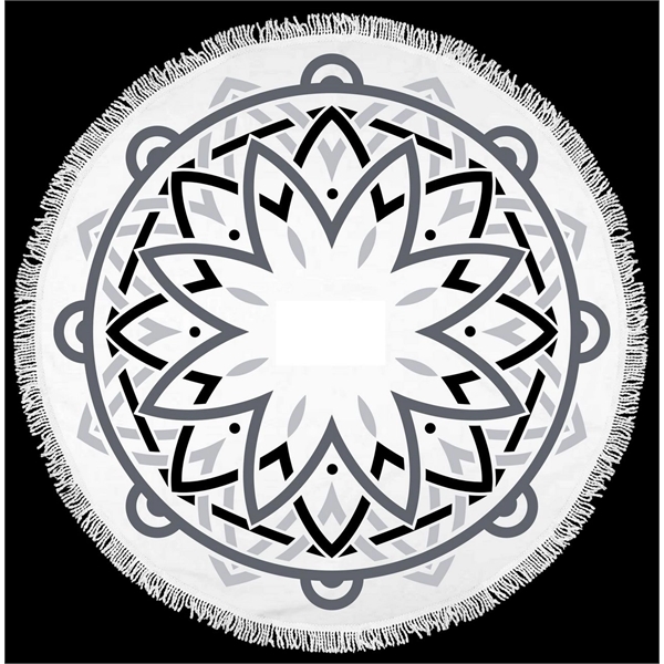Mandala 360 round beach towel with hand-knotted fringe trim and a... from ASI 91605 Towel Specialties