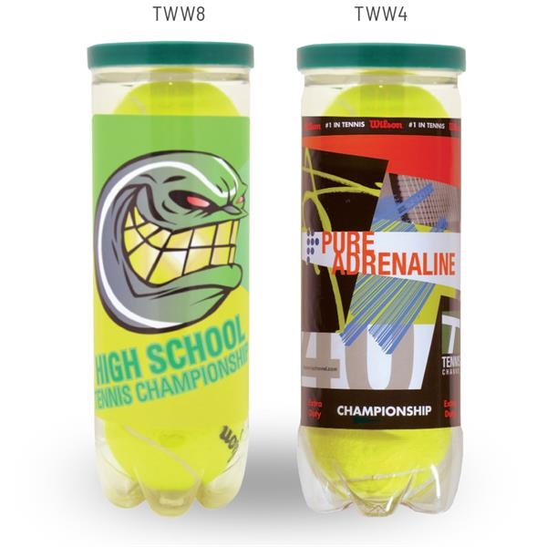 Championship tennis balls in a can with a custom wrap... from ASI 38120 Ball Pro / Diversified Quality Kitchenware / Ball Pro Promotional Group