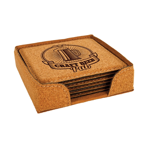 Set of six agglomerated cork drink coasters in storage sleeve.... from ASI 74601 Calico