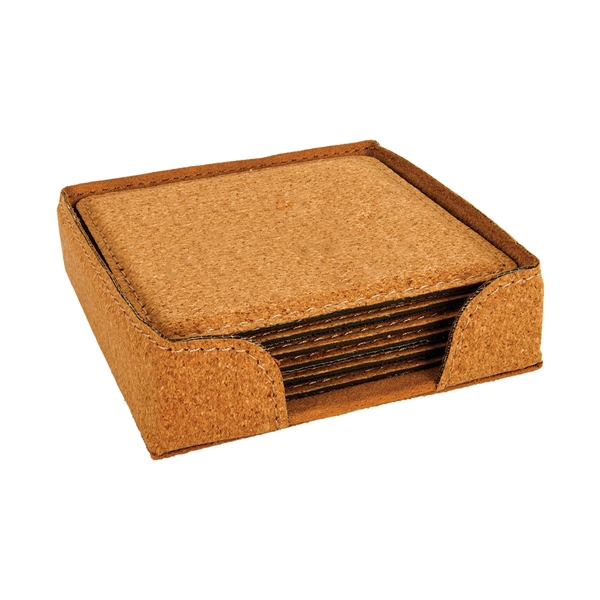 Set of six agglomerated cork drink coasters in storage sleeve.... from ASI 74601 Calico