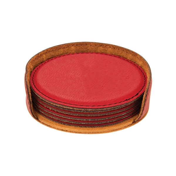 Set of six red PU leather drink coasters in storage sleeve.... from ASI 74601 Calico