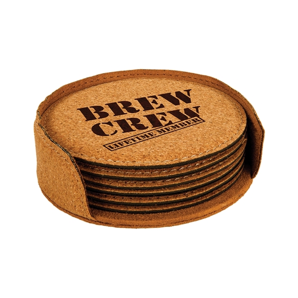 Set of six agglomerated cork drink coasters in storage sleeve.... from ASI 74601 Calico