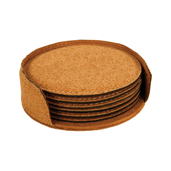 Set of six agglomerated cork drink coasters in storage sleeve.... from ASI 74601 Calico