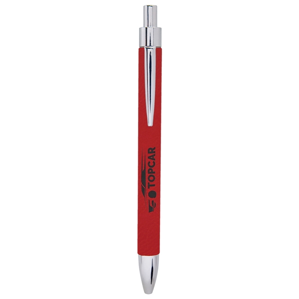 5 5/16" plunger-action red PU leatherette and stainless steel ballpoint pen.... from ASI 74601 Calico